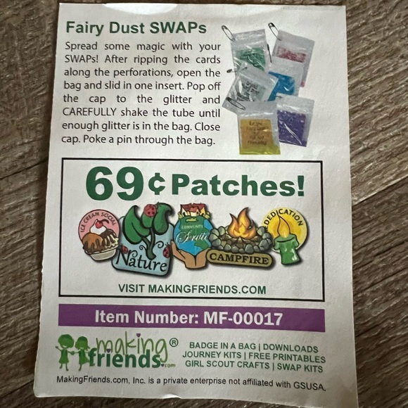 Girl Scout SWAP kits - fairy dust and unopened Irish leprechaun & shamrock pins - Picture 2 of 7